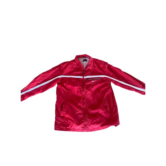 Vintage 90’s Red Nike Full Zip Windbreaker Jacket Red Retro White Trim Large - Picture 1 of 5
